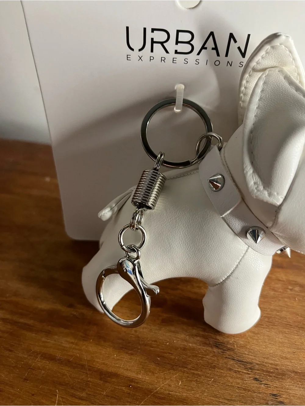 Bulldog Laya Keychain Bag Charm Dog Key ring White Silver Urban Expressions